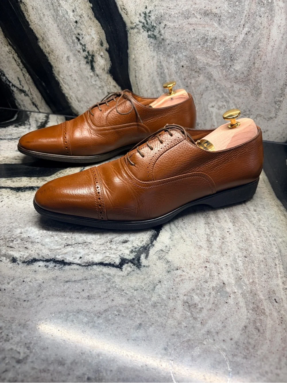A.Testoni Black Label Brown Leather Cap Toe Oxford Men’s 8 UK 9 US Italy